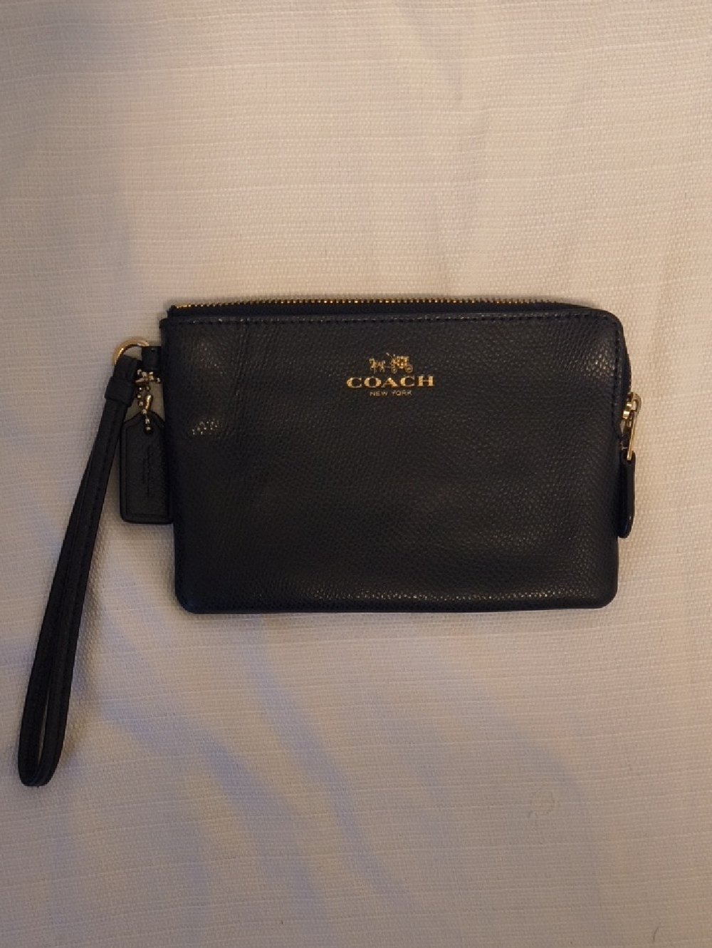 Coach Black Leather Wristlet with Gold Logo